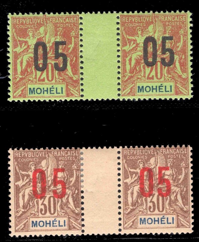 MOMEN: FRENCH COLONIES MOHELI SC #18b,19b GUTTER PAIRS MINT OG LH LOT #66032