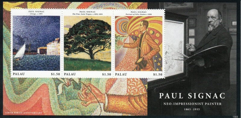 Palau 2013 MNH Paul Signac Neo-impressionist Painter 3v M/S Art Paintings Stamps 