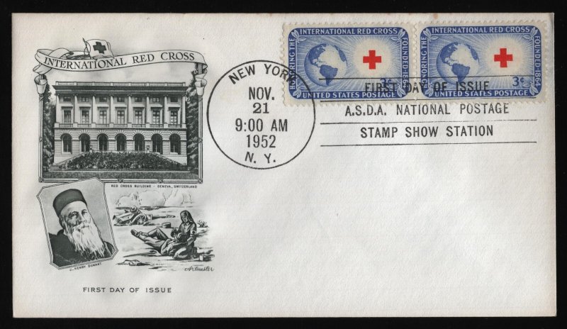 #1016 3c Int'l Red Cross-Pair, Artmaster-Show Cancel **ANY 5=FREE SHIPPING**
