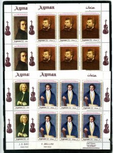 AJMAN 1969 PAINTINGS/FAMOUS MUSICIANS 4 SHEETS OF 6 STAMPS MNH