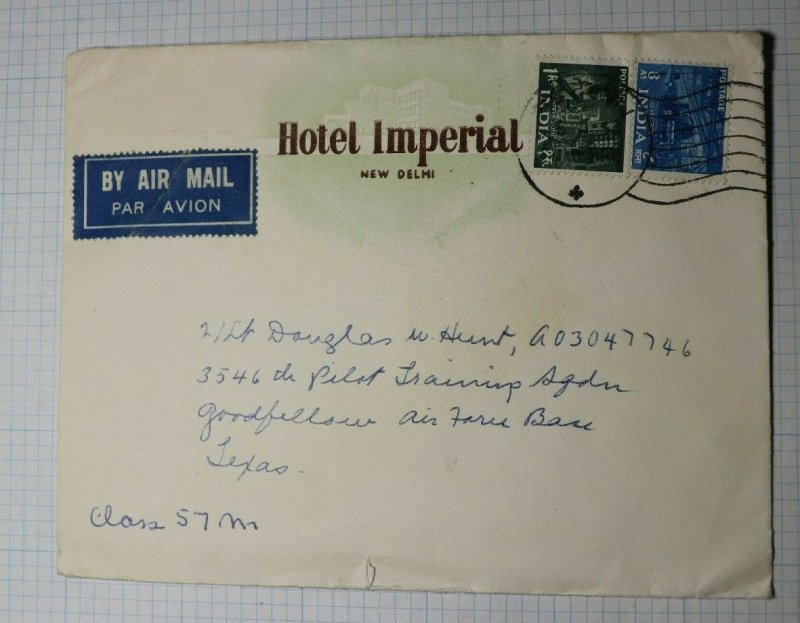 India Airmail Cover Hotel Imperial New Delhi to US Air Force Pilot Goodfellow 