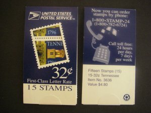 BK248, Scott 3070, 32c Tennessee, Makeshift MDI booklet, Pos F, Item No 3636 MNH