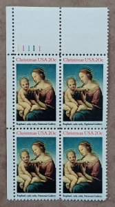 US #2063 20c Niccolini-Cowper Madonna MNH block of 4 plate #11111 (1983)