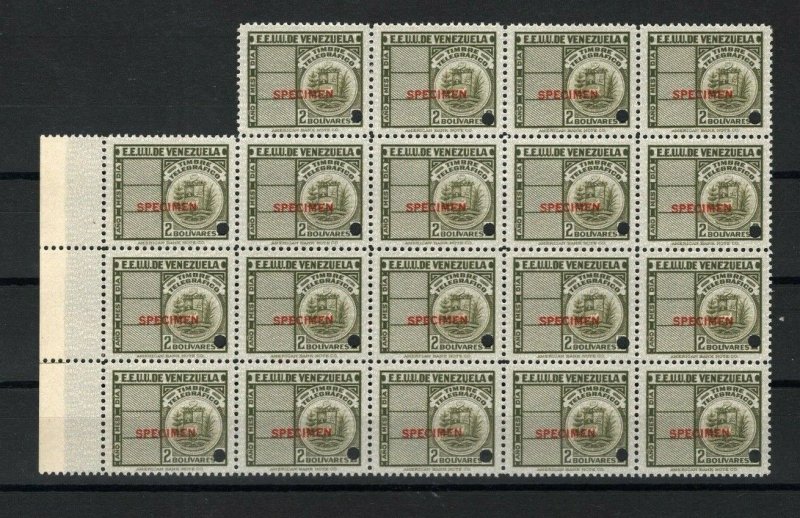 VENEZUELA ABNCo. TELEGRAPH Stamps 2b *SPECIMEN* BLOCK {19} Mint UMM MNH MF151