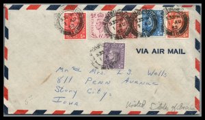 GB 1952 KGVI stamps 1/2d thru 6d on cover to Story City IOWA