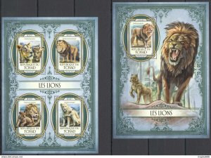 2017 Chad Lions Wild Cats Animals Fauna #2936-39+Bl687 ** Fd1403