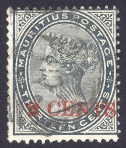 Mauritius 1887 2c on 13c Slate SG 117 Scott 84 VFU Cat £120($160)