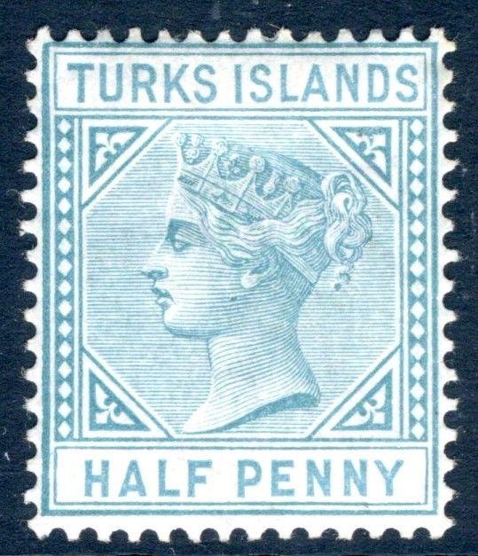 TURKS ISLANDS-1882-85 ½d Blue-Green Watermark Crown CA Sg 53  MOUNTED MINT  