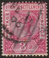 Straits Settlements SG#96 Used - 1892 3c.  - Queens, Numbers