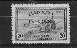 CANADA SCOTT #O8 1949-50 OFFICIAL OVERPRINT 20C (SLATE BLACK) -MINT LIGHT HINGED