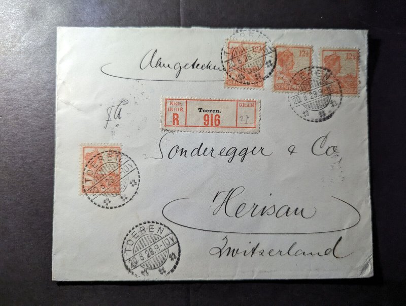 1928 Registered Dutch East Indies Airmail Cover Toeren to Herisau Switzerland