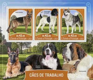 St Thomas - 2021 Working Dogs, Shepherd, Malamute - 3 Stamp Sheet - ST210506a