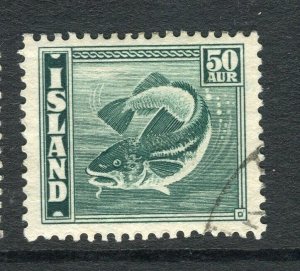 ICELAND; 1939 early Atlantic Fish 'Cod' issue fine used 50a. value