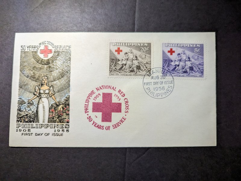 1956 Philippines Souvenir First Day Cover FDC Manila PI 50 Years Red Cross