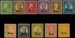 #658-68 COMPLETE SET/11 KANSAS VF-XF OG NH (EXCEPT 5,7,8-LH) CV $350.25 BP8062