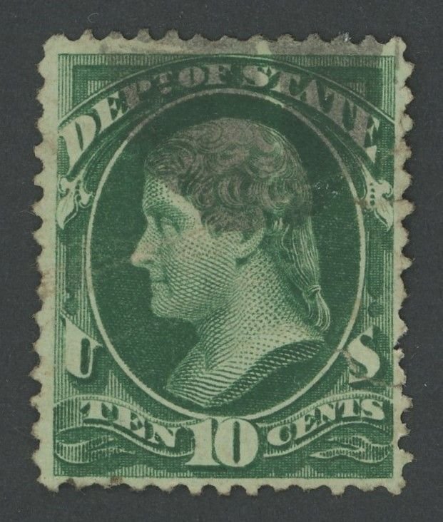 USA O62 - 10 cent State Dept Official - F/VF Used cork cancel, corner crease