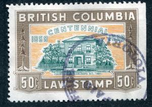 van Dam BCL48 - 50c brown - Used - British Columbia Law Stamp - 1958 Centennial