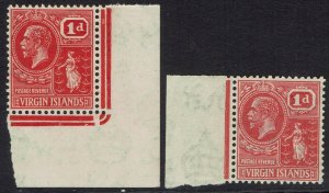 BRITISH VIRGIN ISLANDS 1922 KGV ST URSULA 1D BOTH COLOURS MNH **