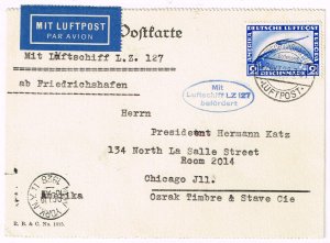 Germany,Sc.#C37 used on cover, send by Zeppelin LZ 127