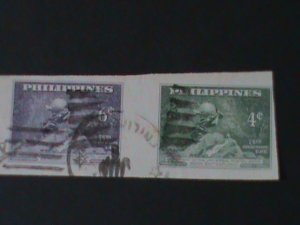 ​PHILIPPINES-1949-SC#534 a-b 75TH ANNIV: UPU IMPERF PAIR FANCY CANCEL-VF