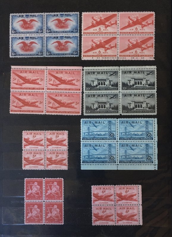US Airmail MNH-OG Lot of 25 Blocks.  CV $28.80