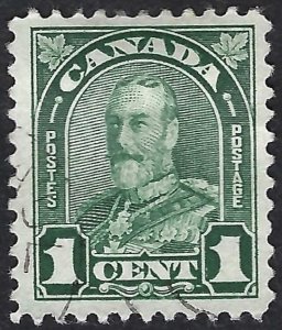 Canada #163 1¢ King George V (1930). Deep green. Very fine centering. Used.