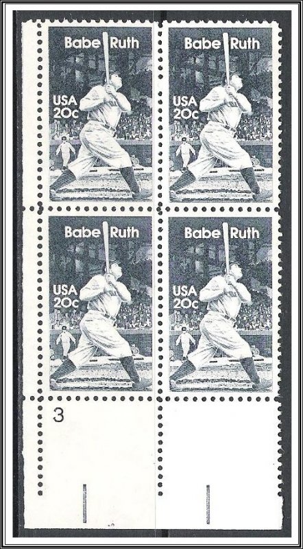 US Plate Block #2046 Babe Ruth MNH