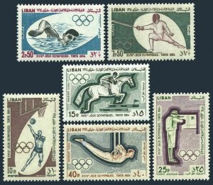 Lebanon 431-C426,C426a,MNH.Michel 888-893,Bl.26. Olympics Tokyo-1964.Fencing, 