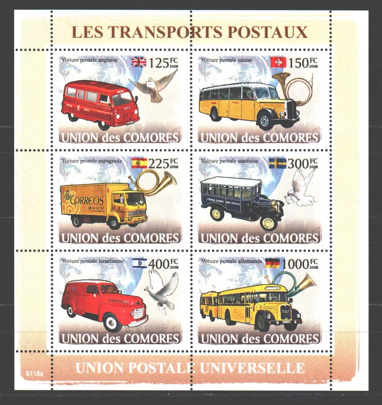 Comoro Islands. 2008. ml 1813-18. Mail Transport, pigeons. MNH.