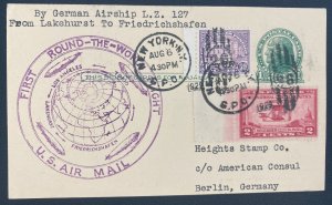 1929 Lakehurst NJ USA LZ 127 Graf Zeppelin Round Flight PC cover To Berlin