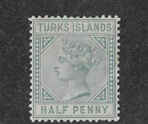 Turks Islands Sc #48a 1/2p blue green OG VF