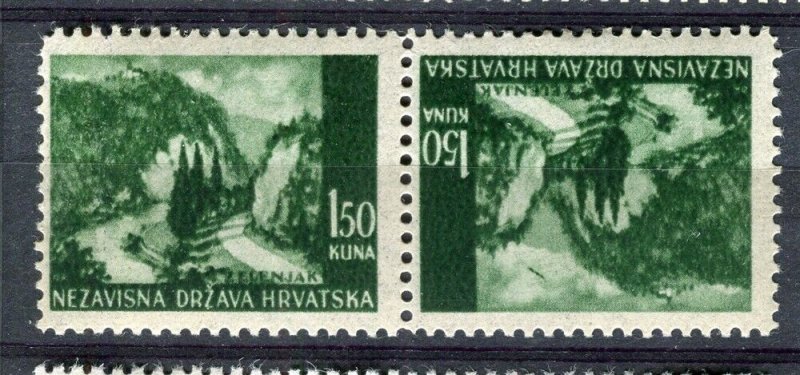 CROATIA; 1940s early WWII pictorial issue Mint MNH TETE-BECHE PAIR, 1.50k