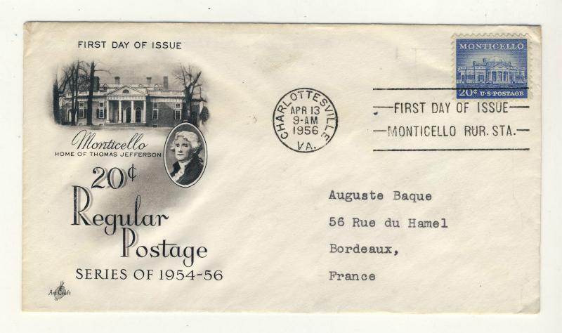 US - 1956 - FDC Scott 1047 - addressed to FRANCE