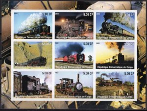 Congo RD 2002 STEAM TRAINS & LOCOMOTIVES Sheet Imperforated Mint (NH)