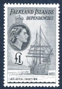 FALKLAND ISLANDS DEPENDENCIES-1954-62 £1 Black Sg G40 LIGHTLY MOUNTED MINT