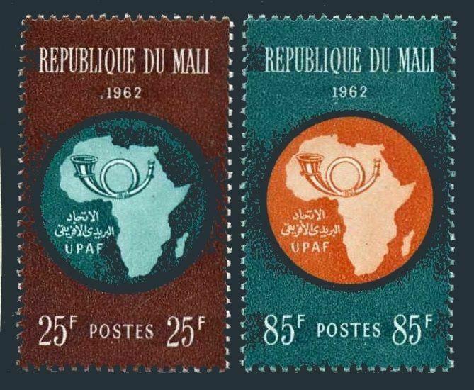 Mali 36-37,MNH.Michel 51-52. African Postal Union, 1962. Map, Post horn.