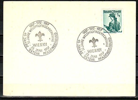 Austria, 1958 issue. 16/MAY/58. Scout cancel with Scout Label on Card.