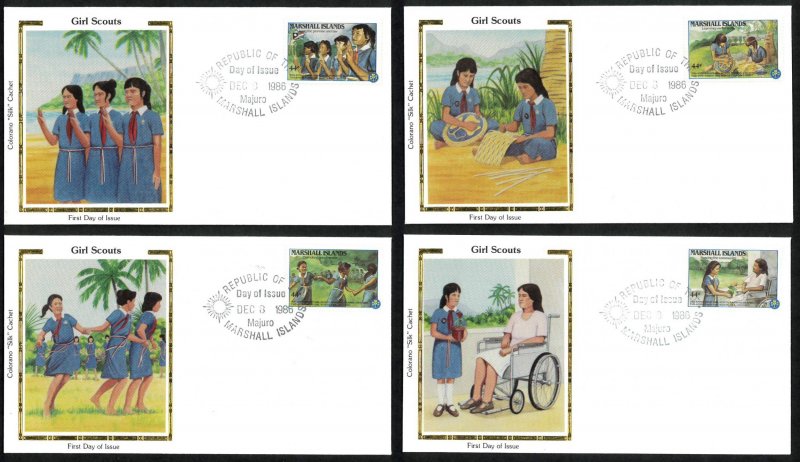 MARSHALL ISLANDS SC#C12a GIRL SCOUT MOVEMENT (1986) Colorano Silk FDCs