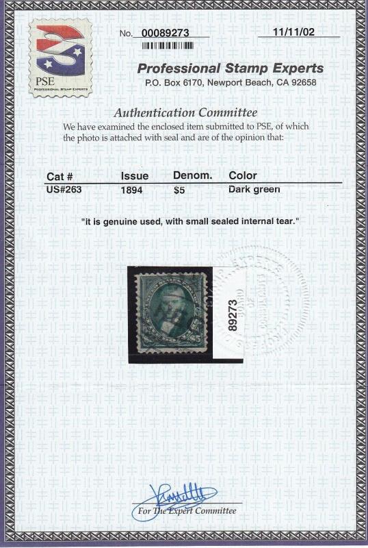 263 VF-XF used PSE certificate neat cancel with nice color cv $ 2750 ! see pic !