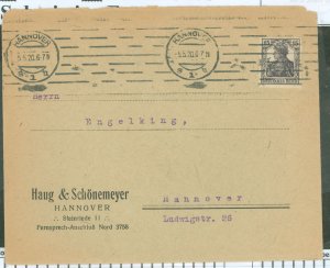 Germany  German Inflation, 5 May 1920, Hannover Local Delivery, 15 Pfennigs per 19 grams