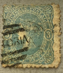 Australia Victoria 56 / 1860 3p Deep Blue Queen Victoria QV Stamp, Used