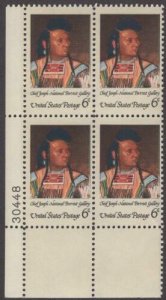1968 Native American Chief Joseph Plate Block Of 4 6c Stamps -MNH, OG -Sc#1364