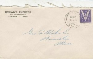 U.S. BROWN'S EXPRESS, East Broadway, Gardner, Mass 1943 Win Stamp Cover Rf 47702