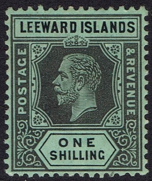 LEEWARD ISLANDS 1912 KGV 1/- ON WHITE BACK WMK MULTI CROWN CA