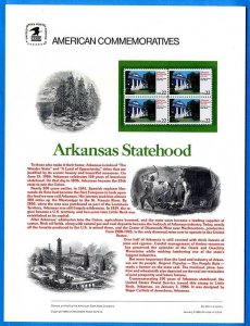 USPS COMMEMORATIVE PANEL #255 ARKANSAS STATEHOOD #2167