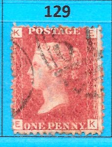 GB QV 1868 SG43 / 44, 1d Penny Red, Good Used, Plate 129 (EK)