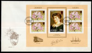 Jersey 392a Lilies Souvenir Sheet U/A FDC