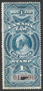 Canada 1897 Supreme Court Revenue QV $1 Blue #FSC8 Fine Used CV $55.00-