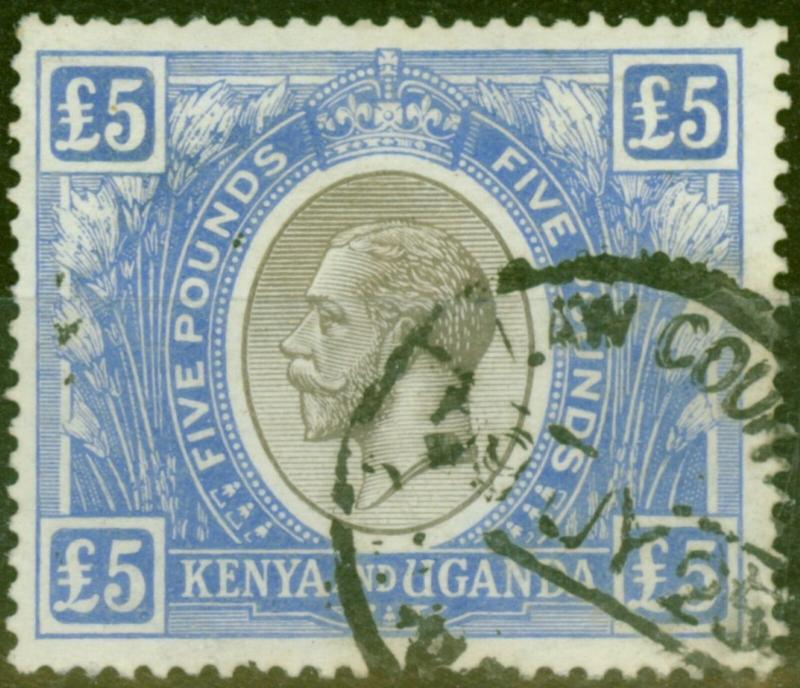 KUT 1922 £5 Black & Blue SG99 V.F.U Fiscal Cancel