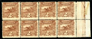 Scott 113 OG MHR FVF US 1869 Pictorial Margin Block of 8 +Grill